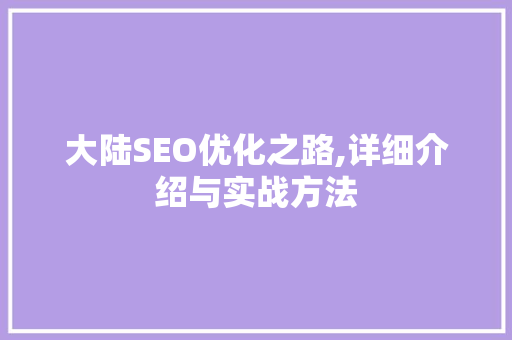 大陆SEO优化之路,详细介绍与实战方法