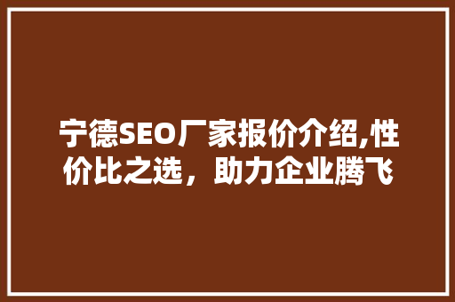 宁德SEO厂家报价介绍,性价比之选，助力企业腾飞