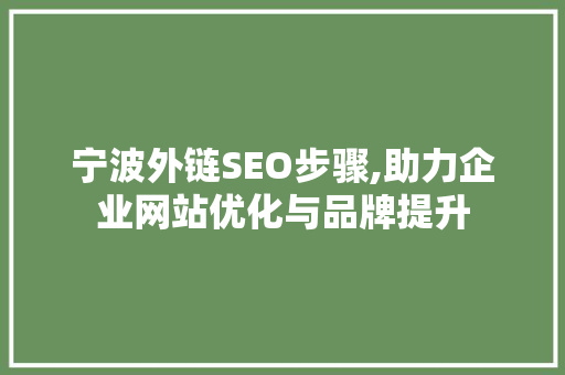 宁波外链SEO步骤,助力企业网站优化与品牌提升