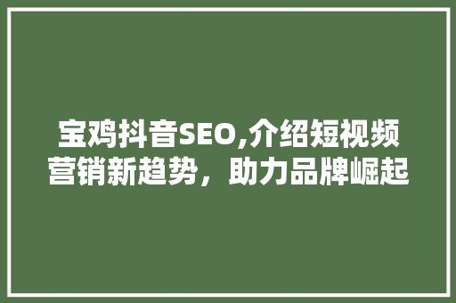 宝鸡抖音SEO,介绍短视频营销新趋势，助力品牌崛起