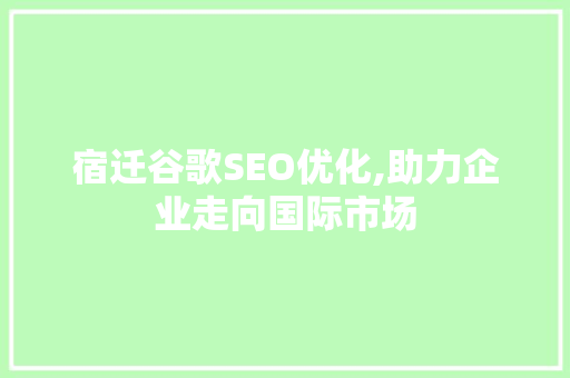 宿迁谷歌SEO优化,助力企业走向国际市场