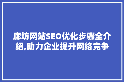 廊坊网站SEO优化步骤全介绍,助力企业提升网络竞争力