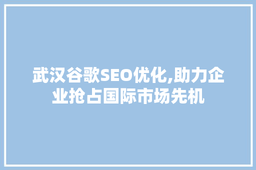 武汉谷歌SEO优化,助力企业抢占国际市场先机