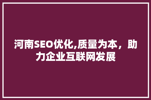 河南SEO优化,质量为本，助力企业互联网发展