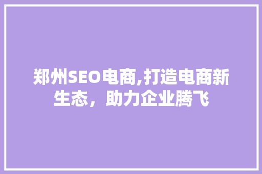郑州SEO电商,打造电商新生态，助力企业腾飞