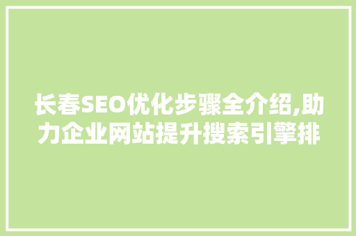 长春SEO优化步骤全介绍,助力企业网站提升搜索引擎排名