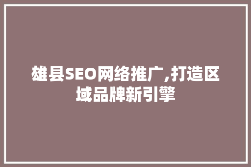 雄县SEO网络推广,打造区域品牌新引擎