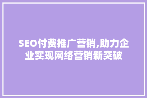 SEO付费推广营销,助力企业实现网络营销新突破