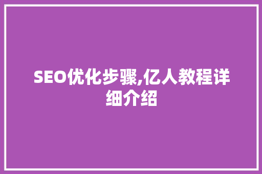 SEO优化步骤,亿人教程详细介绍