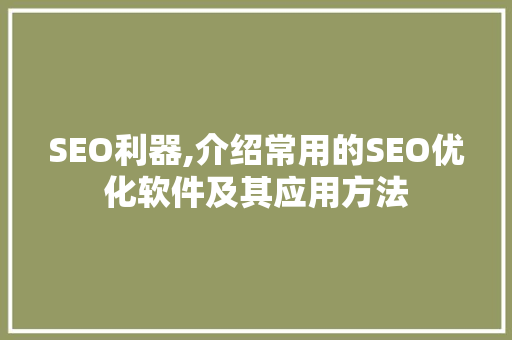 SEO利器,介绍常用的SEO优化软件及其应用方法
