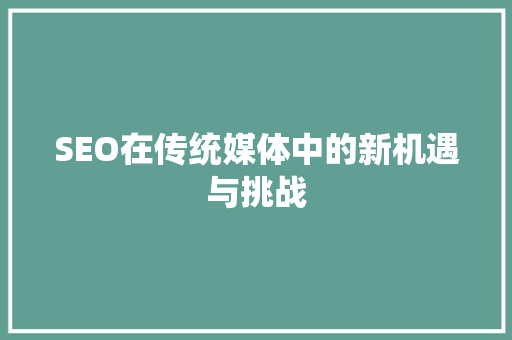SEO在传统媒体中的新机遇与挑战