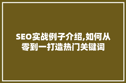 SEO实战例子介绍,如何从零到一打造热门关键词  第1张