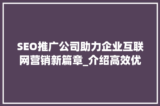 SEO推广公司助力企业互联网营销新篇章_介绍高效优化步骤
