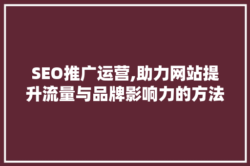 SEO推广运营,助力网站提升流量与品牌影响力的方法