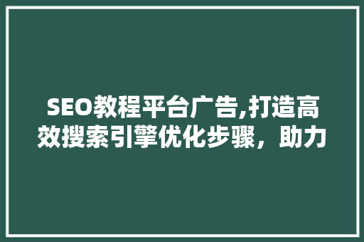 SEO教程平台广告,打造高效搜索引擎优化步骤，助力企业互联网营销