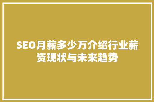 SEO月薪多少万介绍行业薪资现状与未来趋势