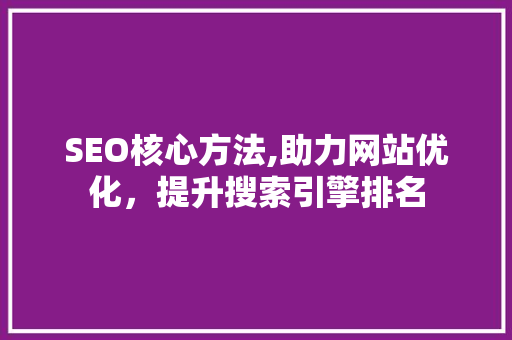 SEO核心方法,助力网站优化，提升搜索引擎排名
