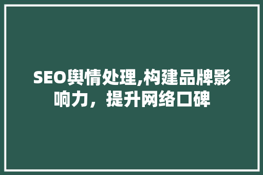 SEO舆情处理,构建品牌影响力，提升网络口碑