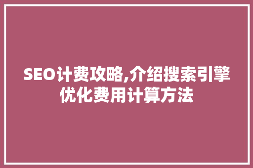 SEO计费攻略,介绍搜索引擎优化费用计算方法