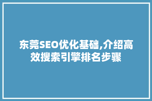 东莞SEO优化基础,介绍高效搜索引擎排名步骤