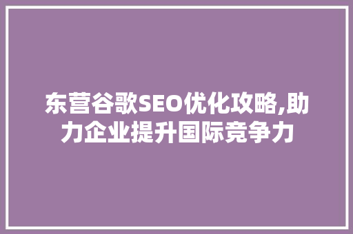 东营谷歌SEO优化攻略,助力企业提升国际竞争力