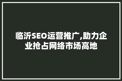 临沂SEO运营推广,助力企业抢占网络市场高地