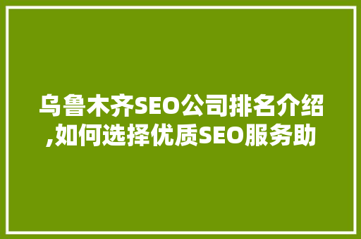 乌鲁木齐SEO公司排名介绍,如何选择优质SEO服务助力企业腾飞