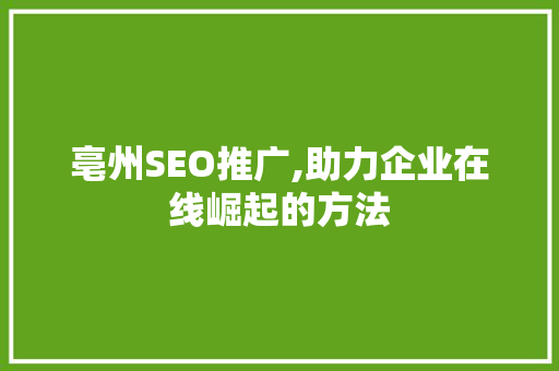 亳州SEO推广,助力企业在线崛起的方法