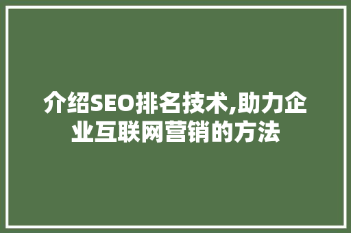 介绍SEO排名技术,助力企业互联网营销的方法