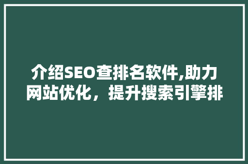 介绍SEO查排名软件,助力网站优化，提升搜索引擎排名