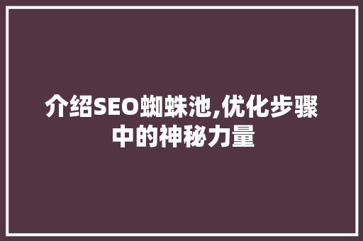 介绍SEO蜘蛛池,优化步骤中的神秘力量