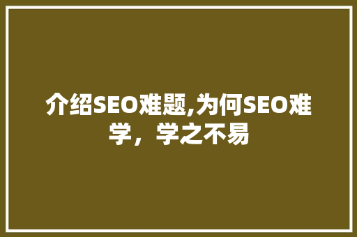 介绍SEO难题,为何SEO难学，学之不易
