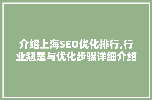 介绍上海SEO优化排行,行业翘楚与优化步骤详细介绍