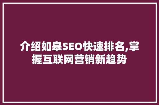 介绍如皋SEO快速排名,掌握互联网营销新趋势