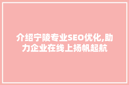介绍宁陵专业SEO优化,助力企业在线上扬帆起航