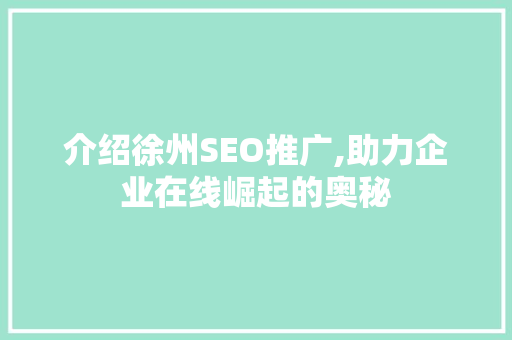 介绍徐州SEO推广,助力企业在线崛起的奥秘