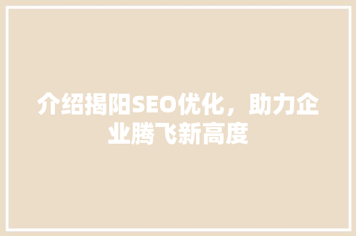 介绍揭阳SEO优化，助力企业腾飞新高度
