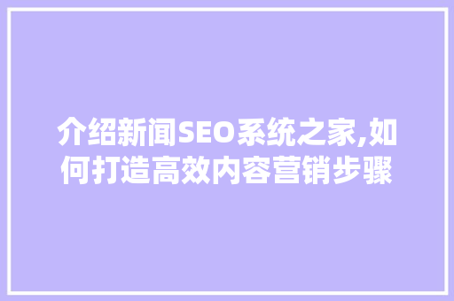 介绍新闻SEO系统之家,如何打造高效内容营销步骤