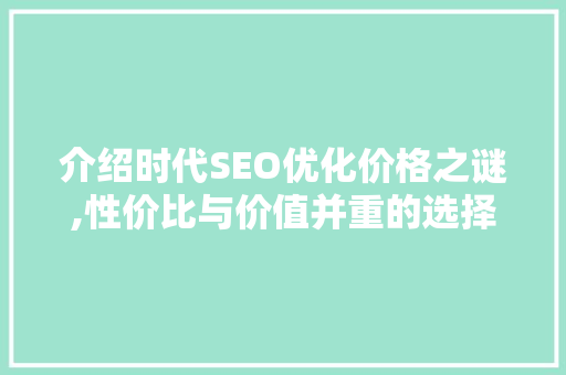 介绍时代SEO优化价格之谜,性价比与价值并重的选择之路