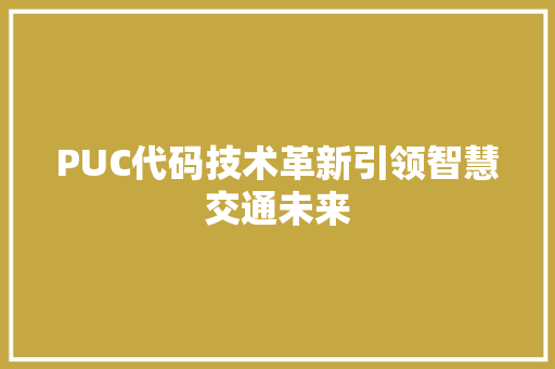 PUC代码技术革新引领智慧交通未来