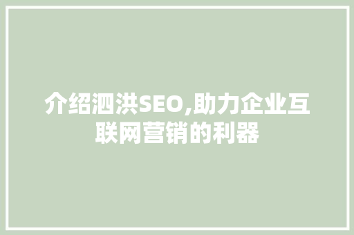 介绍泗洪SEO,助力企业互联网营销的利器