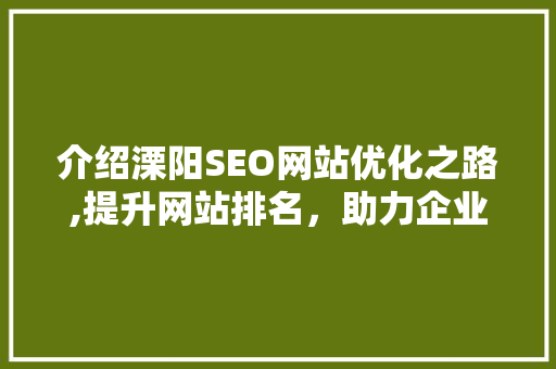 介绍溧阳SEO网站优化之路,提升网站排名，助力企业腾飞