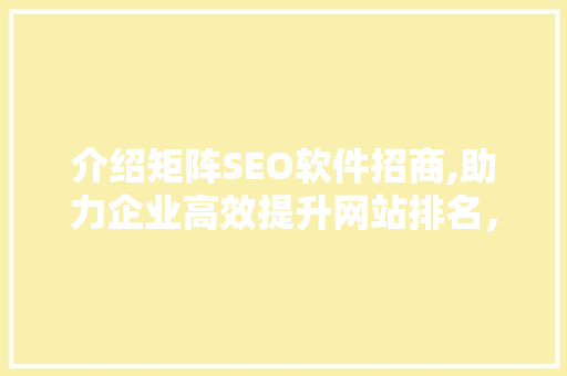 介绍矩阵SEO软件招商,助力企业高效提升网站排名，抢占市场先机