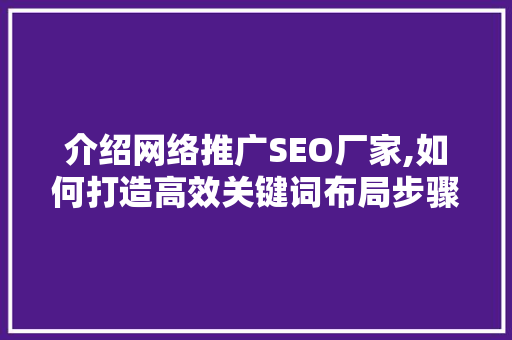 介绍网络推广SEO厂家,如何打造高效关键词布局步骤