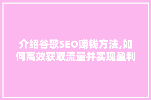 介绍谷歌SEO赚钱方法,如何高效获取流量并实现盈利