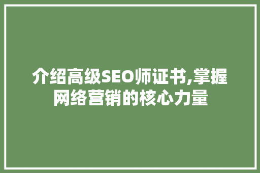 介绍高级SEO师证书,掌握网络营销的核心力量