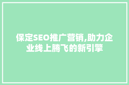 保定SEO推广营销,助力企业线上腾飞的新引擎