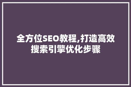全方位SEO教程,打造高效搜索引擎优化步骤