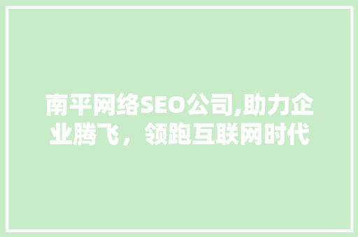 南平网络SEO公司,助力企业腾飞，领跑互联网时代