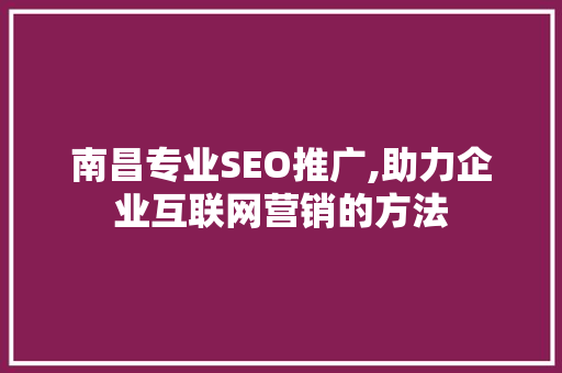 南昌专业SEO推广,助力企业互联网营销的方法